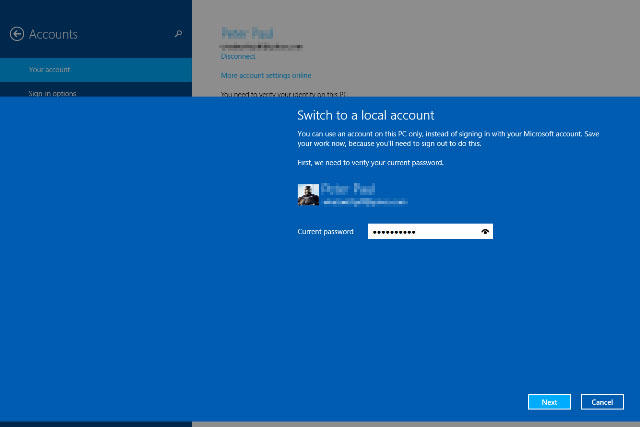 transfer to local account in windows 8.1