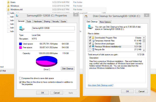 deleting windows.old folder in windows 8.1