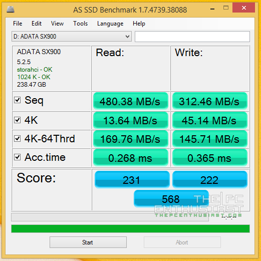 AS SSD Benchmark ADATA XPG SX900 256GB SSD review