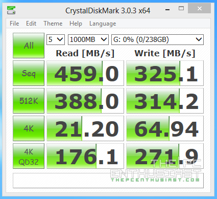 CrystalDiskMark 64bit ADATA XPG SX900 256GB SSD review