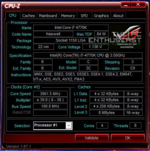 Intel Core i7 4770k Turbo CPUZ