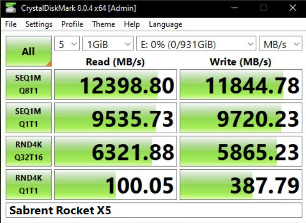 Sabrent Rocket X5 PCIe Gen5 SSD benchmark