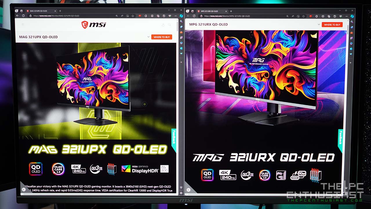 MSI MPG 321URX vs MAG 321UPX QD-OLED monitor
